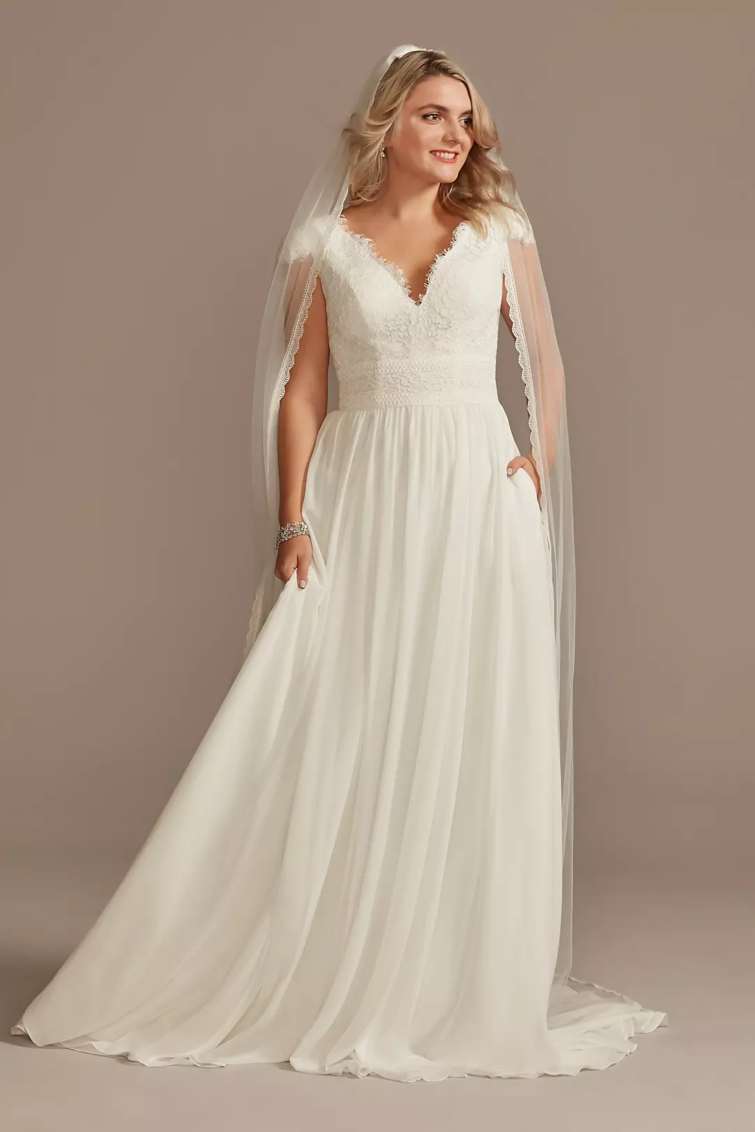 Lace Illusion Back Chiffon Wedding Dress | David's Bridal