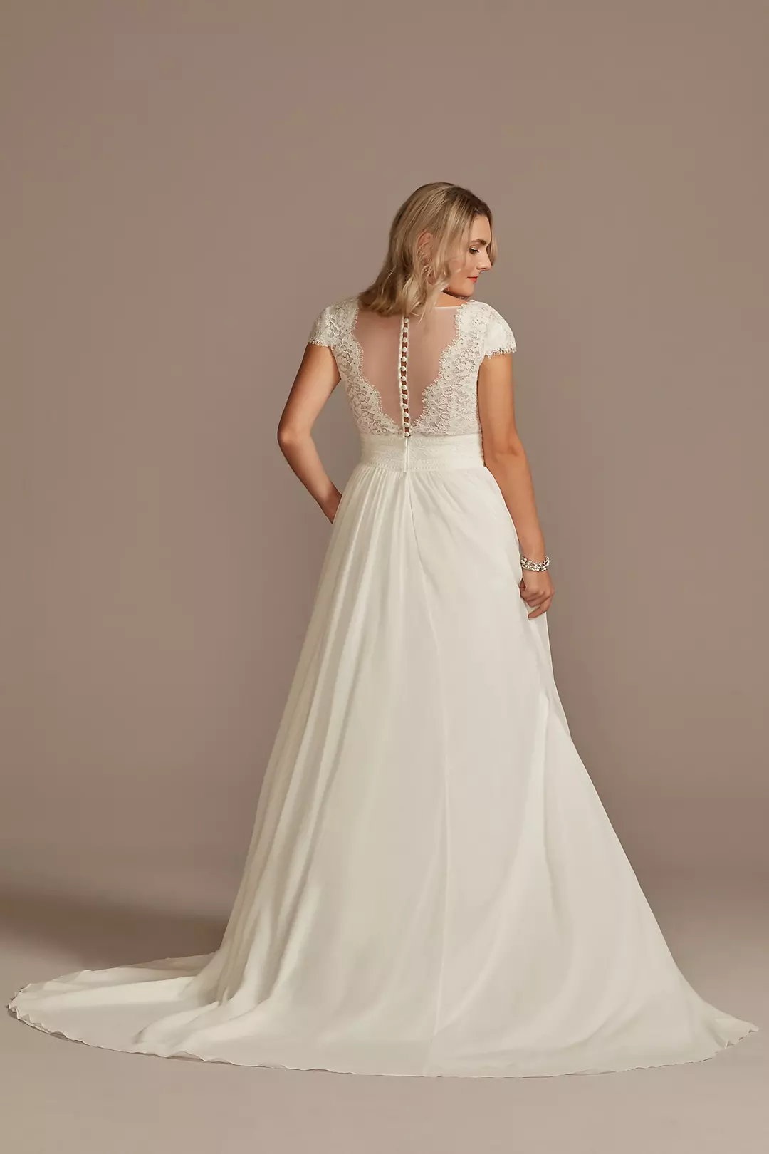 Lace Illusion Back Chiffon Wedding Dress Image 2
