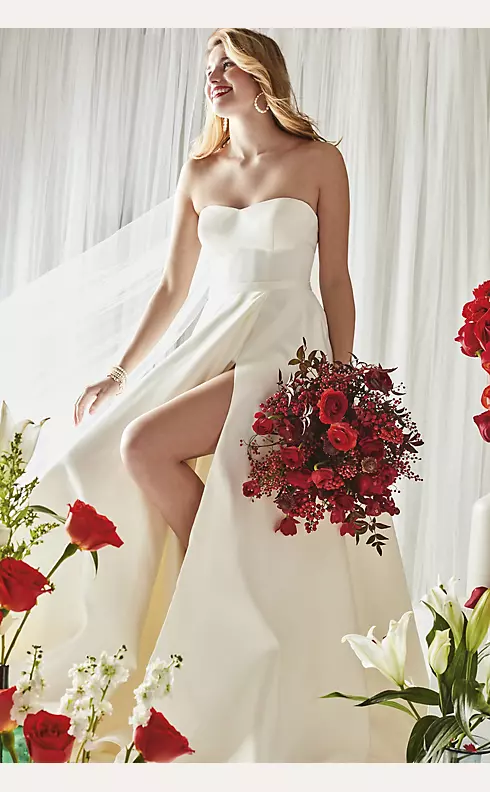 Strapless Satin Wedding Dress with Slit Image 5