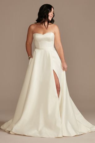 Strapless Satin Wedding Dress with Skirt Slit