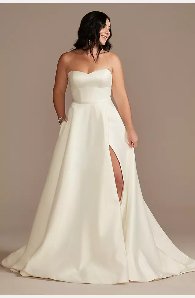 Strapless A-Line Wedding Dress with High Leg Slit