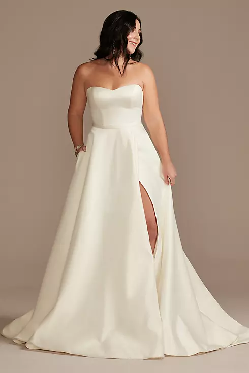 Strapless Satin Wedding Dress with Slit Image 1