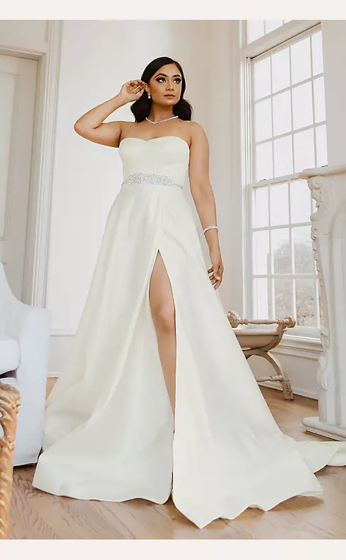 Strapless Satin Wedding Dress with Skirt Slit | David's Bridal