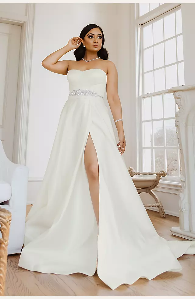 Strapless Satin Wedding Dress with Skirt Slit