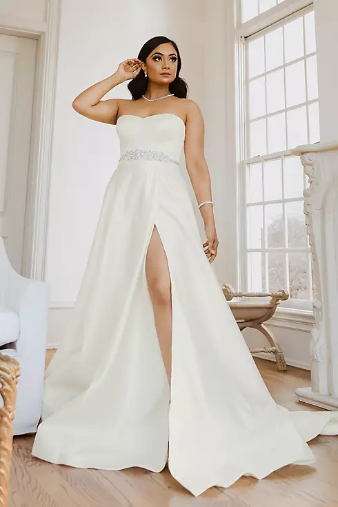 Strapless Satin Wedding Dress with Slit Image 8