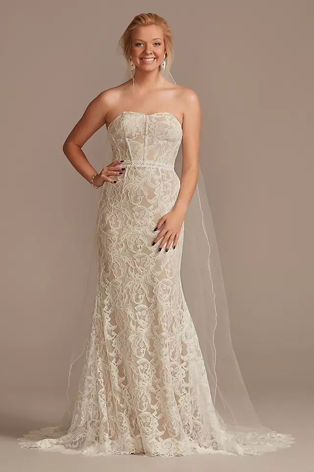 Detachable Sleeves Lace Sheath Wedding Dress Image 1