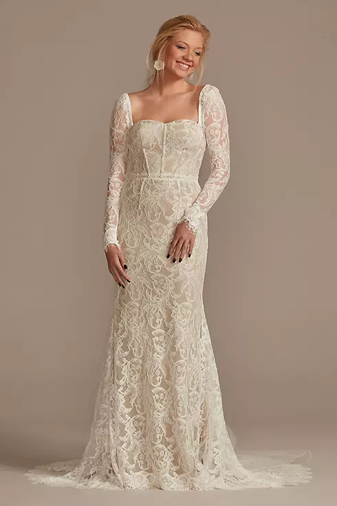 Detachable Sleeves Lace Sheath Wedding Dress Image 2