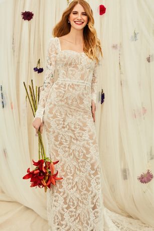 As Is Detachable Sleeves Lace Sheath Wedding Dress | David's Bridal