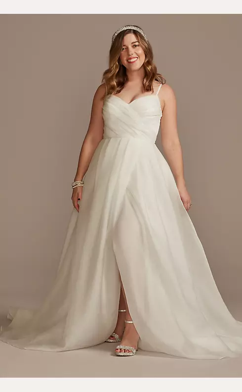 Pleated Organza A-Line Wedding Dress with Slit Image 1
