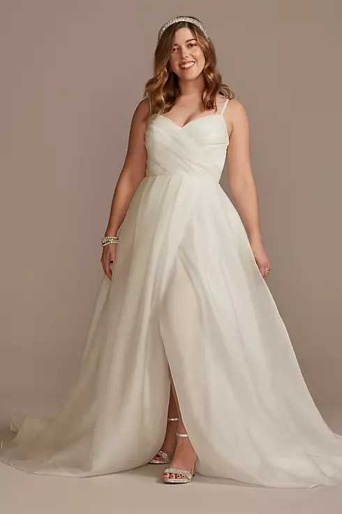 Pleated Organza A-Line Wedding Dress with Slit Image 1