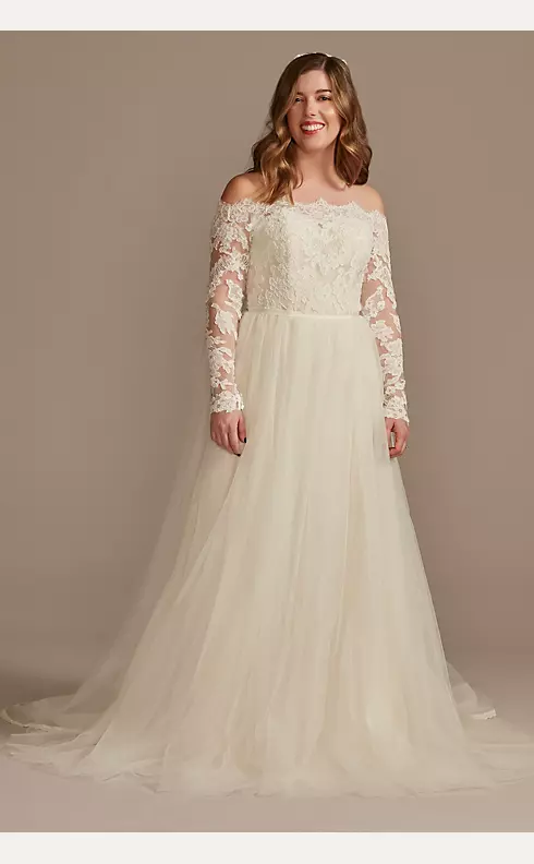Lace Applique Off Shoulder Tulle Wedding Dress