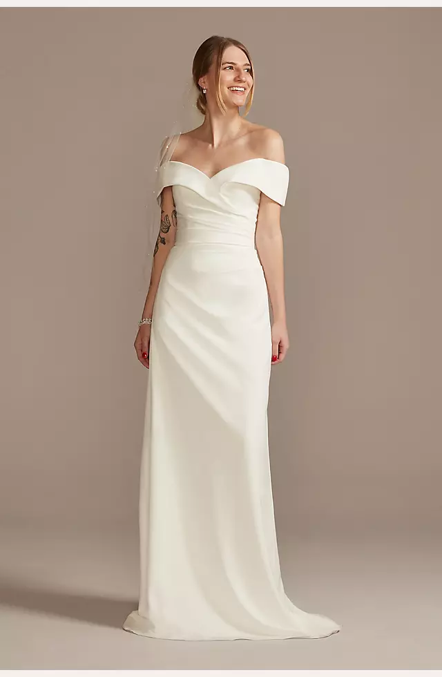 Crepe Off-the-Shoulder Sheath Wedding Dress Image