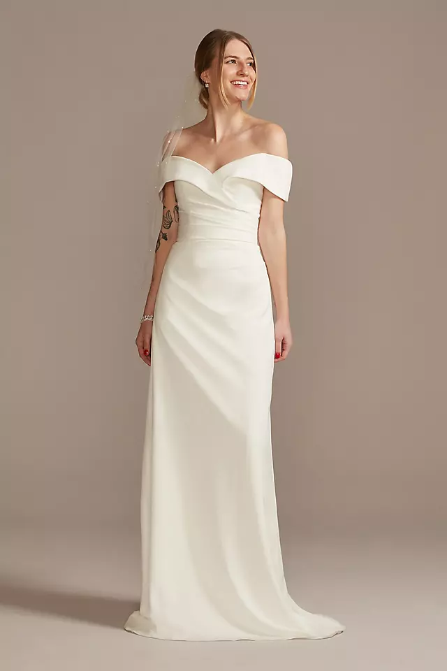 Crepe Off-the-Shoulder Sheath Wedding Dress Image