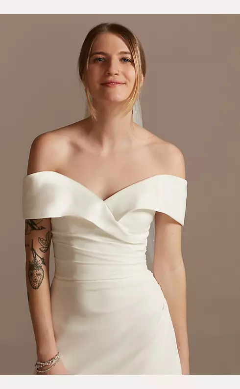 As Is Crepe Off-the-Shoulder Sheath Wedding Dress Image 3
