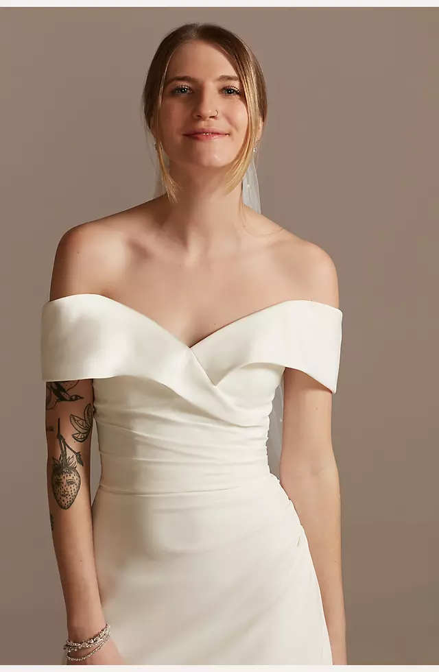 Crepe Off-the-Shoulder Sheath Wedding Dress Image 3