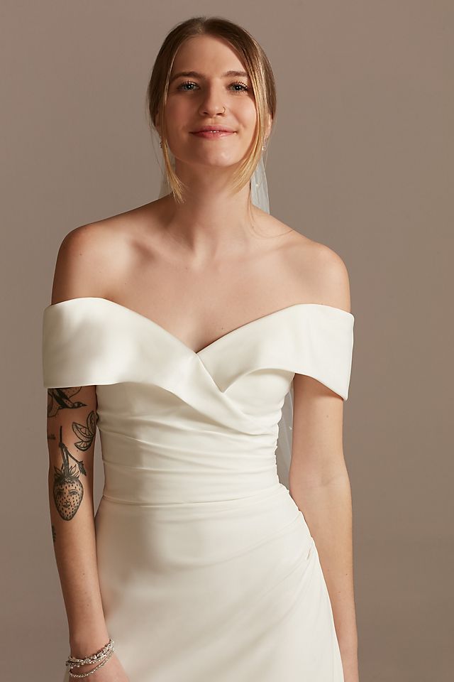 Crepe Off-the-Shoulder Sheath Wedding Dress Image 6