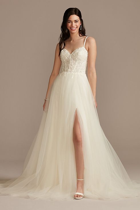 Sheer Boned Bodice Spaghetti Strap Wedding Dress Image 1