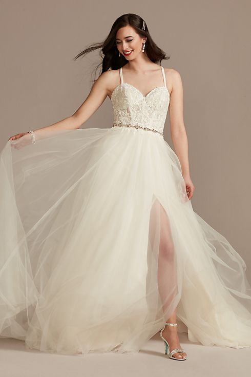 Sheer Boned Bodice Spaghetti Strap Wedding Dress Image 6