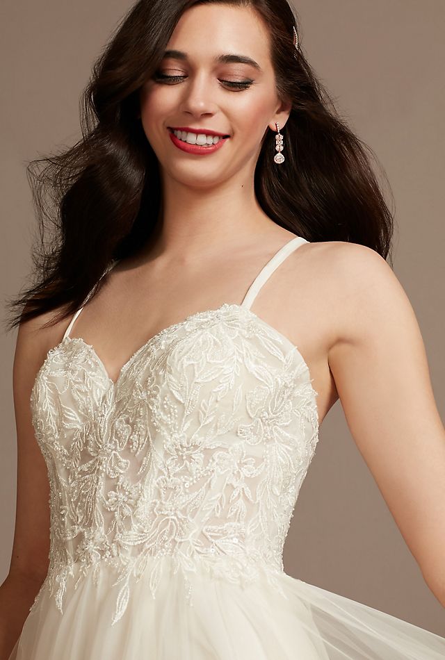 Sheer Boned Bodice Spaghetti Strap Wedding Dress Image 5