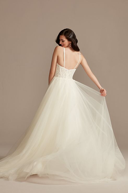 Sheer Boned Bodice Spaghetti Strap Wedding Dress Image 6