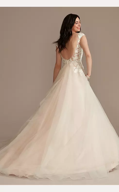 Appliqued Cap Sleeve Tulle Ball Gown Wedding Dress Image 2