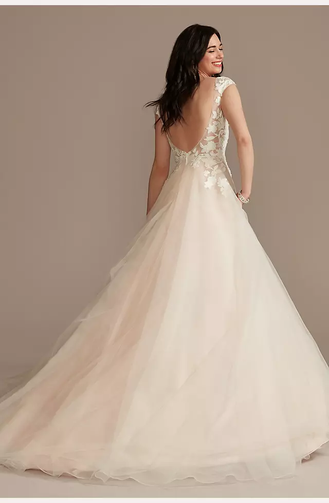 Appliqued Cap Sleeve Tulle Ball Gown Wedding Dress Image 2