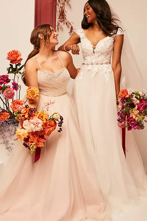 Pleated Bodice Tulle Strapless Plus Wedding Dress Image 6