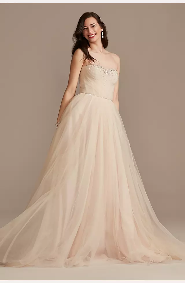 Pleated Bodice Tulle Strapless Plus Wedding Dress Image