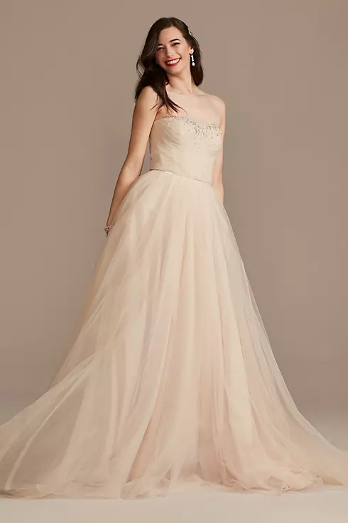 Pleated Bodice Tulle Strapless Plus Wedding Dress Image 1