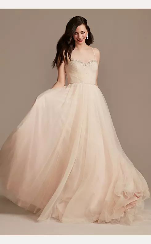Pleated Bodice Tulle Strapless Plus Wedding Dress Image 3
