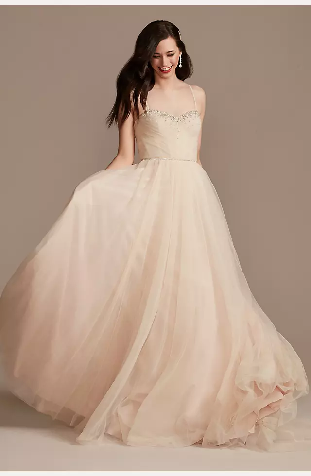 Pleated Bodice Tulle Strapless Plus Wedding Dress Image 3