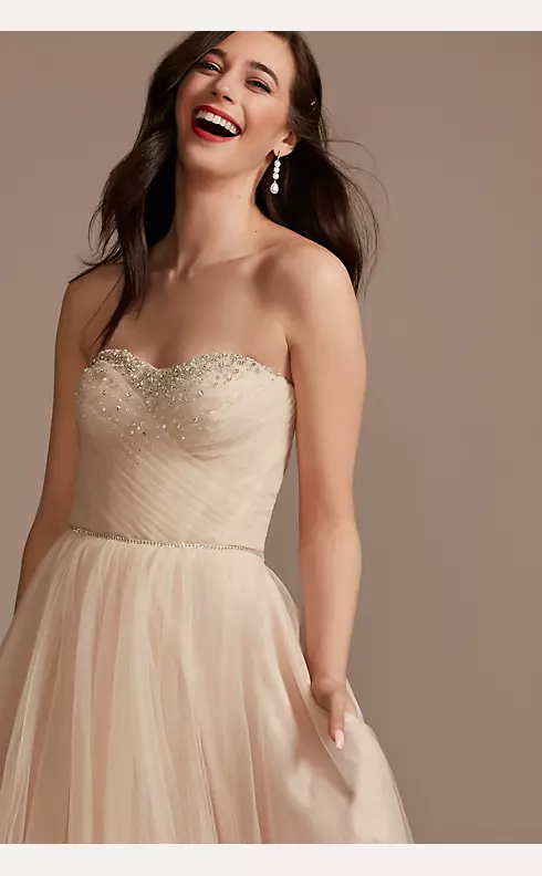 Pleated Bodice Tulle Strapless Plus Wedding Dress Image 4