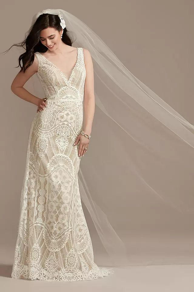 Geometric Lace Tank Wedding Dress Image