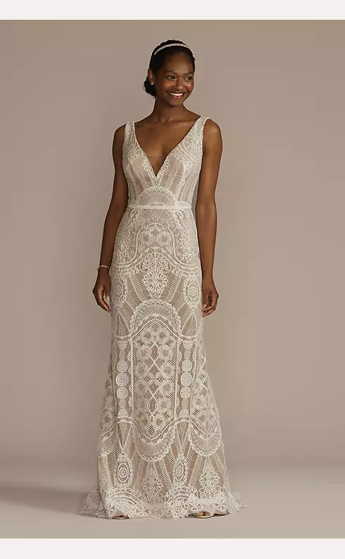 Geometric Lace Tank Wedding Dress