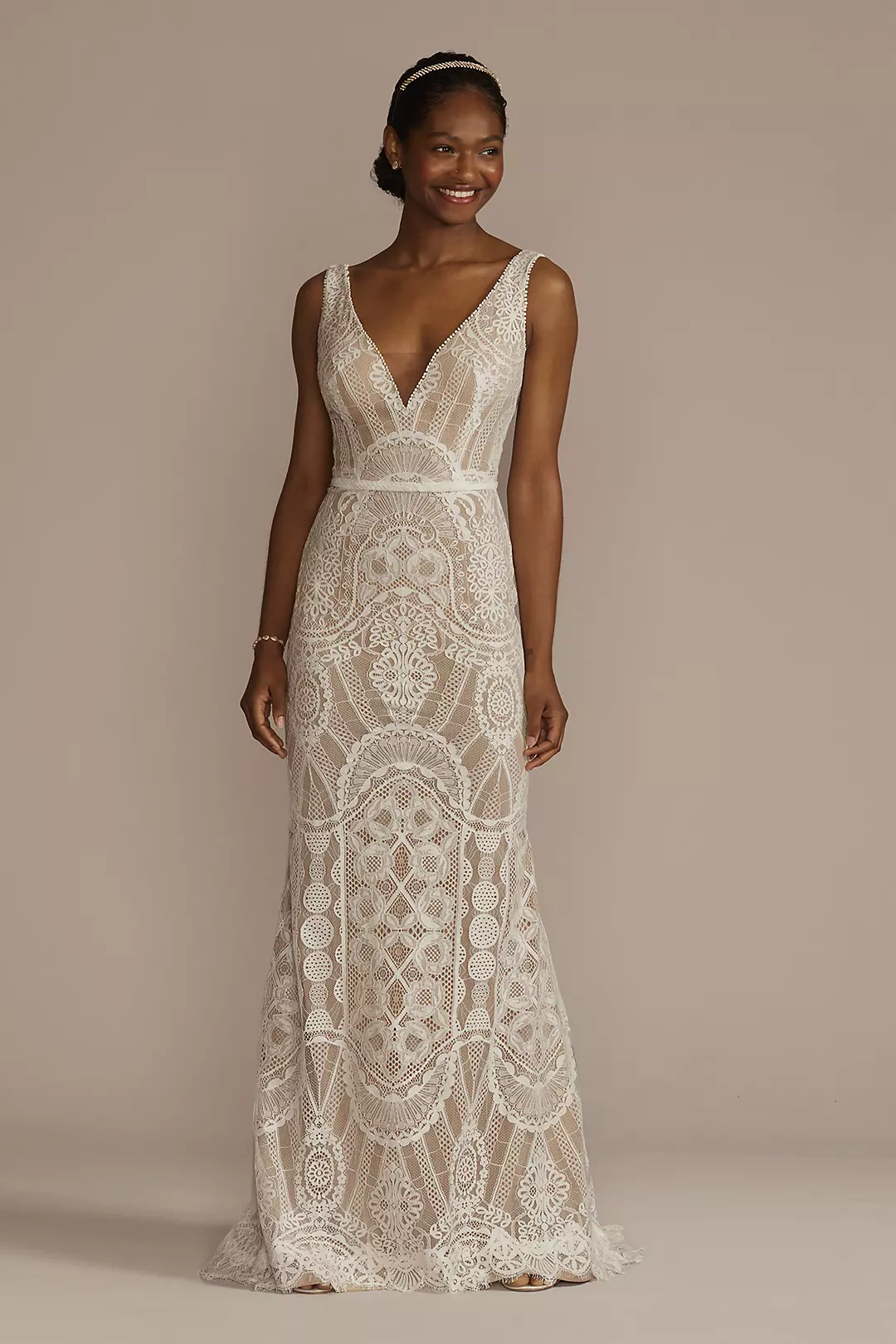 Geometric Lace Tank Wedding Dress | David's Bridal Geometric Lace Tank Wedding Dress | David's Bridal