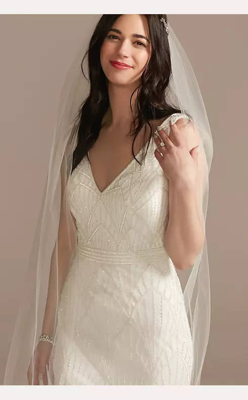 V-Neck Geometric Beaded Wedding Dress with Godets Image 3
