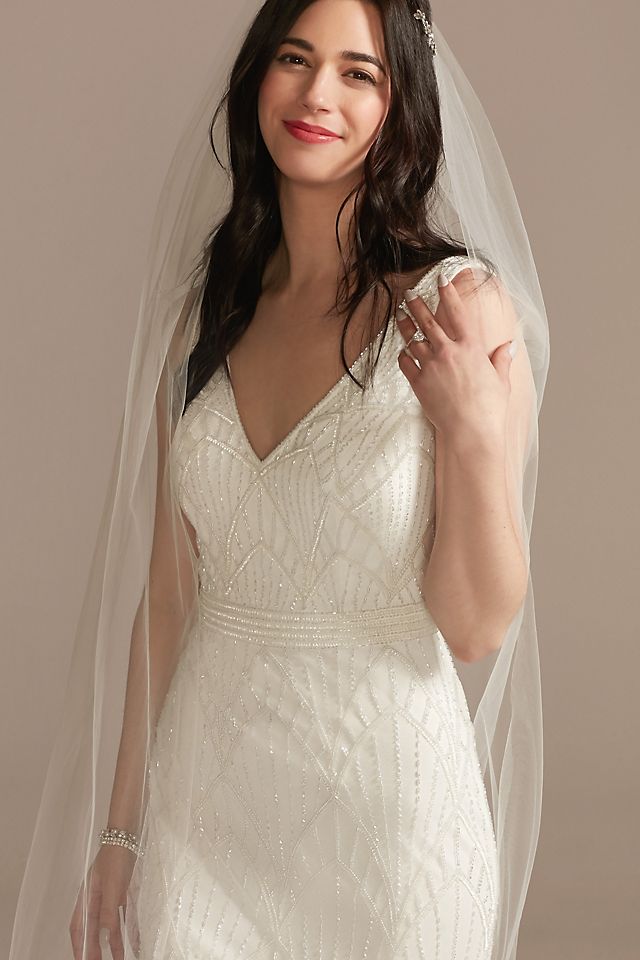 V-Neck Geometric Beaded Wedding Dress with Godets Image 7