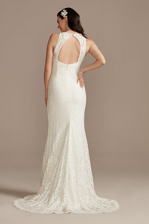 Scalloped Stretch Lace Halter Plus Wedding Dress Image 2