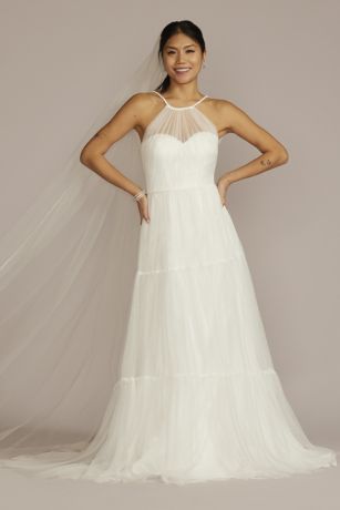 As Is Halter Tulle Wedding Gown with Tiered Skirt David's Bridal