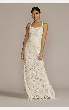 Floral Lace Halter Sheath Wedding Gown Image 1