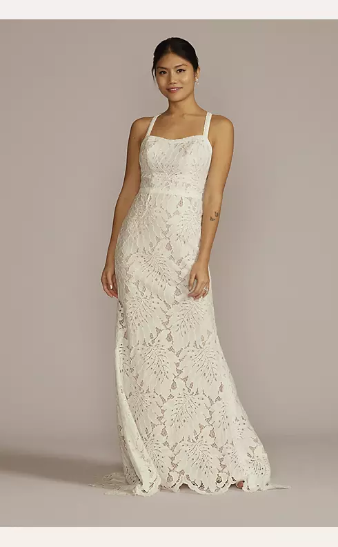 Floral Lace Halter Sheath Wedding Gown Image 1