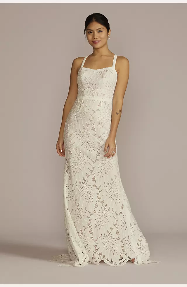 Floral Lace Halter Sheath Wedding Gown Image