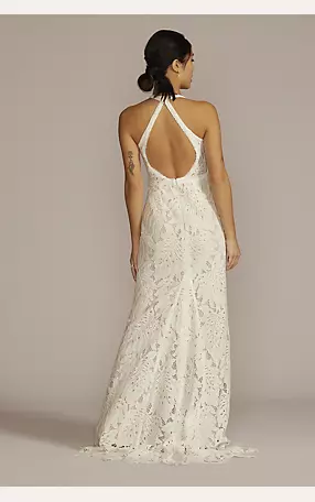 Floral Lace Halter Sheath Wedding Gown Image 2