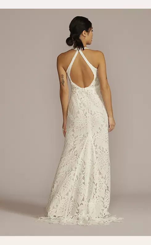 Floral Lace Halter Sheath Wedding Gown Image 2