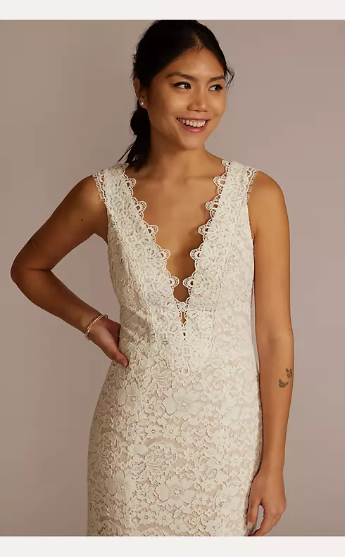 Allover Lace Tank Wedding Gown with V-Back Detail Image 3