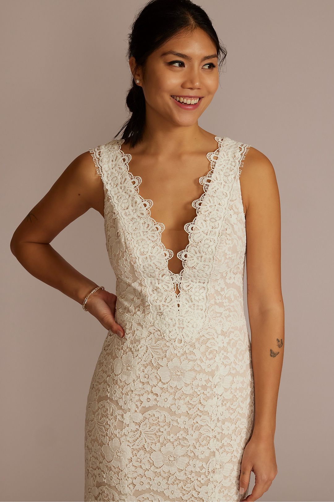 Allover Lace Tank Wedding Gown with V-Back Detail Image 3