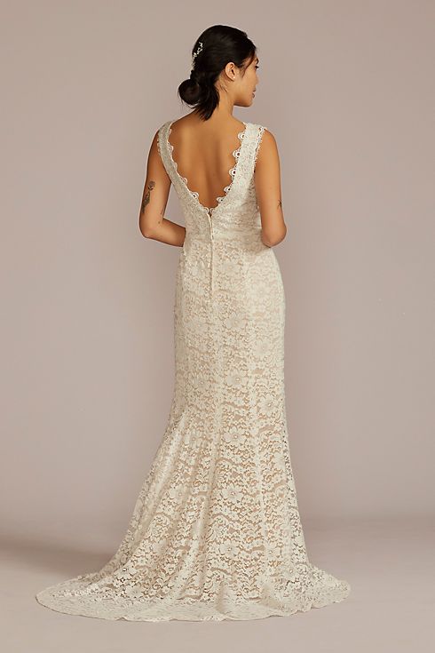 Allover Lace Tank Wedding Gown with V-Back Detail Image 2