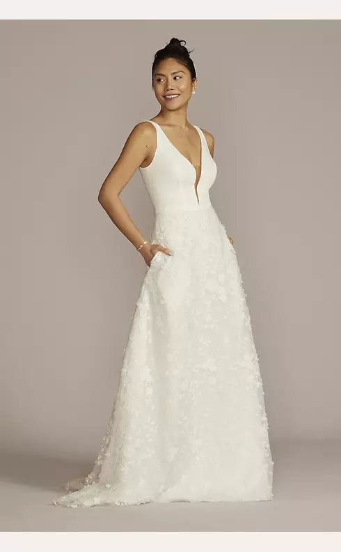 3D Floral Crepe A-Line Wedding Dress with Pockets Image 1