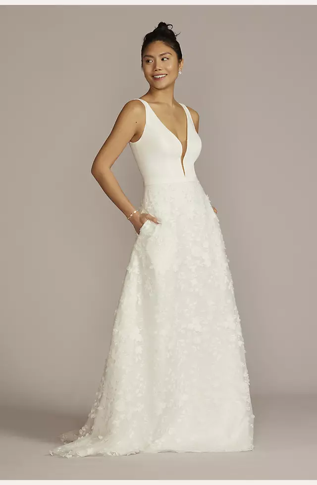 3D Floral Crepe A-Line Wedding Dress with Pockets Image