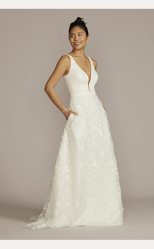 3D Floral Crepe A-Line Plus Size Wedding Dress | David's Bridal